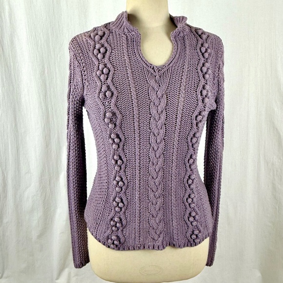 WinterSilks Lavender Sweater S Cable Knit Pullover Soft Purple Long Sleeves EUC - Picture 1 of 9